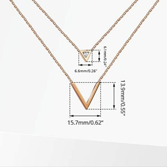 Rose Gold Initial V Multi Layers Necklace, Pendant - Picture 4 of 4